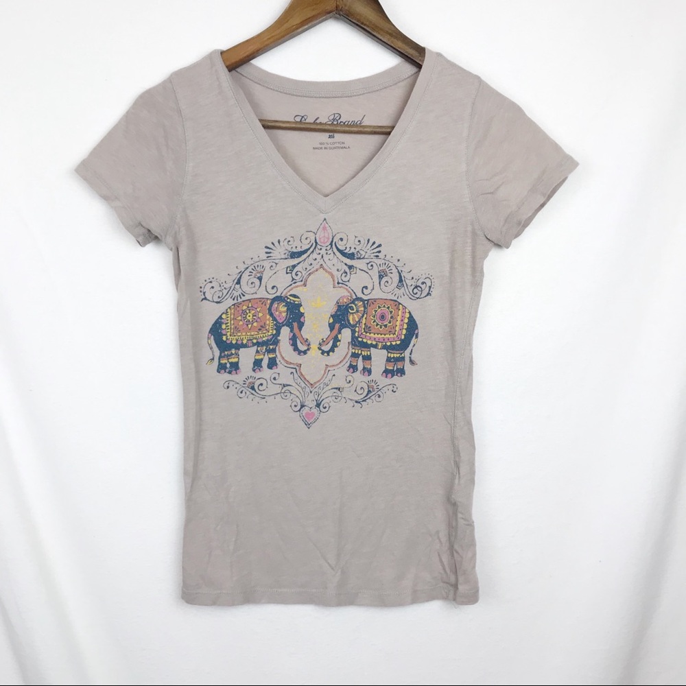 Lucky Brand Tan Elephant V-Neck T-Shirt Size XS